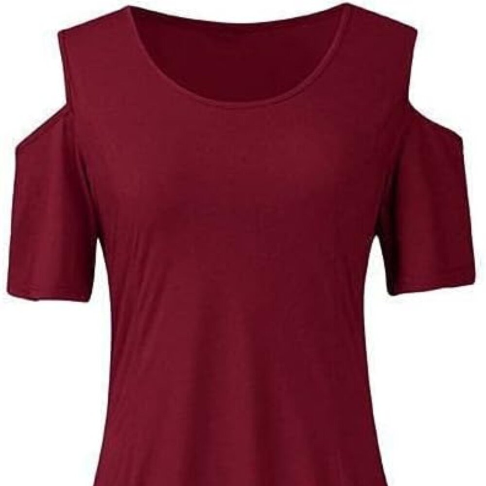 Womens Knit Cold Shoulder Maxi Dress Plus Size 3X Red High Low Pullover Party - Picture 3 of 7